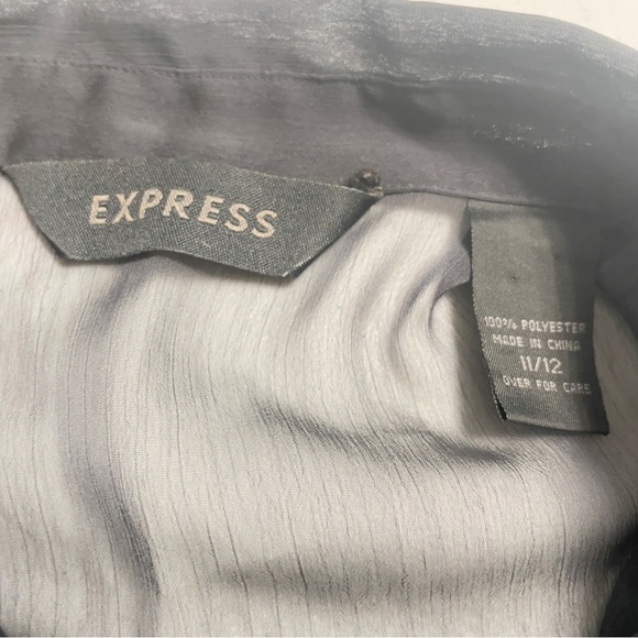 EXPRESS Gray Long Sleeve Fitted Polyester Chiffon Button-Up Shirt Blouse 11 /12 - Picture 5 of 8